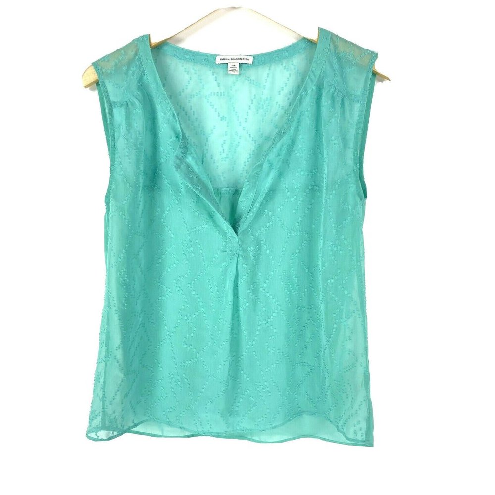 American Eagle S Small Blouse Sheer Mint Green